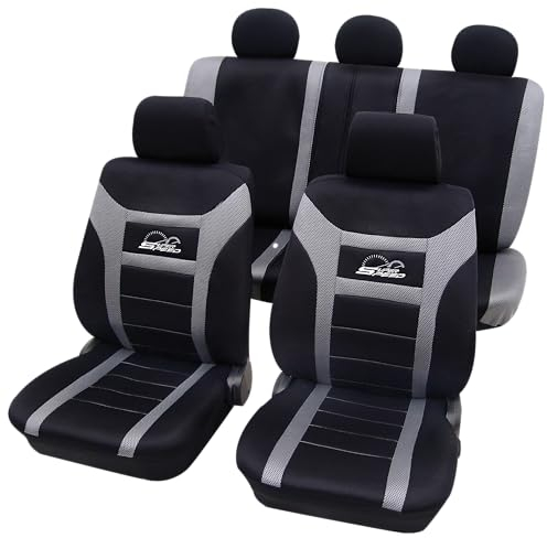 PETEX Auto Sitzbezüge Universal Komplett Set 11-teilig - Super-Speed grau, Eco Class mit SAB 1 Vario