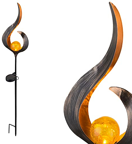 GLOBO LED Solarlampe mit Erdspieß Gartendekoration mit Beleuchtung Kunstobjekt aus Bronze (Gartenlampe, Solarleuchte, Gartenleuchte, Außenlampe, Beet-Leuchte)