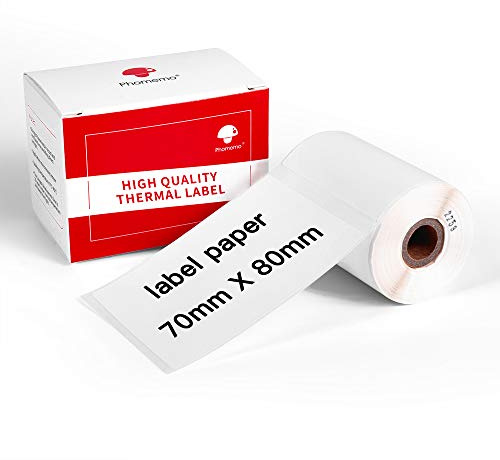 Phomemo Étiquette thermique, étiquette auto-adhésive, 70 mm * 80 mm, compatible avec l'imprimante d'étiquettes Phommeo M200, convient au bureau, étiquette d'adresse.100 étiquettes par rouleau