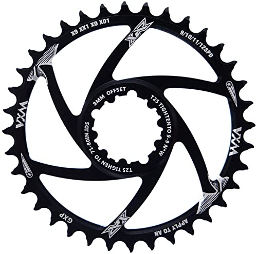 YBEKI Narrow-Wide Chainring 30T-38T - CNC 7075-T6 Aluminum MTB Chainwheel for SRAM GXP/XX1/X01 (3mm/6mm Offset) | Eagle Tooth Design | Ultra-Light 60-80g | Hard Anodized Black