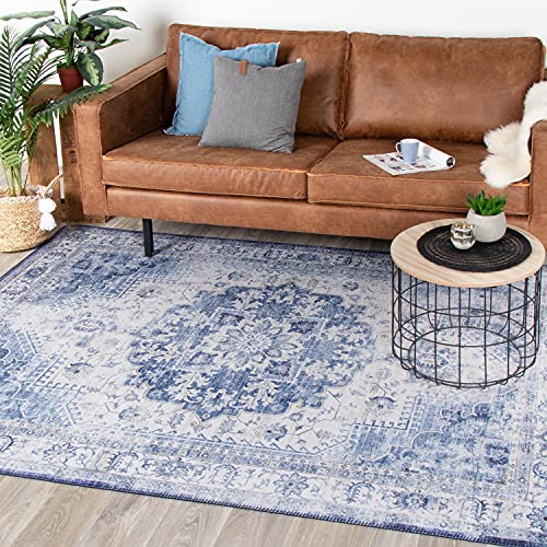 FRAAI | Home & Living Teppich Vintage - Lago Blau - Baumwolle, Polyester - Flachgewebe - Vintage - Orientalisch - Wohnzimmer, Esszimmer, Schlafzimmer - Carpet