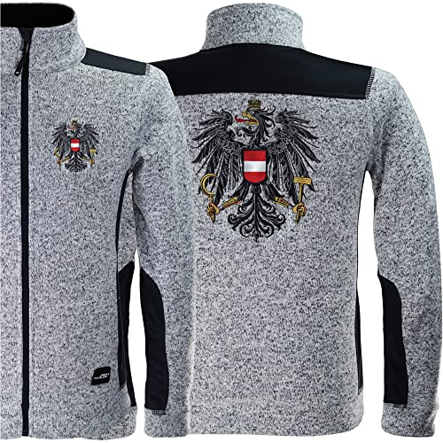 Strickfleecejacke Herren Österreich Adler GESTICKT österreichische Sportjacke Austria Fahne Softshelljacke mit Stickerei Wanderjacke – Strickjacke XL