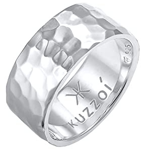 Kuzzoi Anello da uomo con design martellato, anello a fascia massiccio 10 mm in argento sterling 925, anello in argento martellato e lucidato, anello per uomini nella taglia 60 – 66, 0608440221