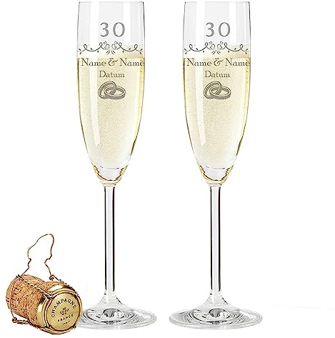 Leonardo Flûtes à champagne avec gravure – Mariage de perles 30 ans – Personnalisé avec nom et date – Cadeau pour elle et lui pour un mariage, des fiançailles, un anniversaire – Couleur : mousseux