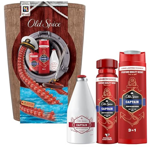 Old Spice Holzfass Geschenkset für Männer mit Captain After Shave Lotion 100ml, Deo Stick 50ml und Duschgel 250ml