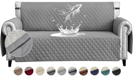 FIGOOO Sofa Covers Water Resistant Sofa Slipcovers 2 Seater Waterproof Anti-Slip Anti-Scratch Sofa Cover with Non Slip Elastic Straps for Dogs Cats Pets,Light Grey