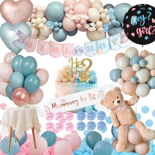 Gender Reveal Party, Baby Shower Decorazioni, Baby Shower Boy or Girl, Benvenuto Nascita Bambino, Ghirlanda Palloncini Blu Rosa, Stickers, Mummy to be Sash,Topper Torta per Nascita Bambino