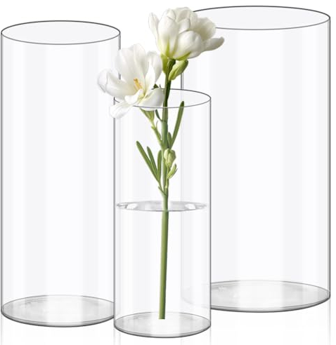 Olrla Transparent Acrylic Flower Vase, Shatter-Proof Plastic Cylinder Vase for Flower arrangement, Wedding Centerpieces, DIY (20x10 and 25x12 and 25x15cm)