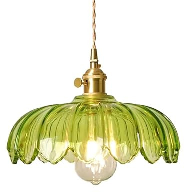 ELINKUME Glas Kronleuchter Hängeleuchten,Vintage Leuchten für Kücheninsel, Grüne Blume Anhänger Schatten Kleines Licht für Schlafzimmer Hotel Esszimmer (Ohne E27 Birne)