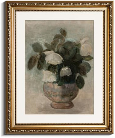 InSimSea Retro Gold Framed Wall Art, Home Room Rose Flower Vintage Wall Decor, Canvas Print Artwork, Farmhouse Country Decor, Antique Picture Frame Floral Paintings, 13x16 Inch