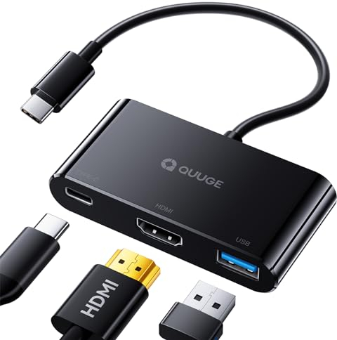 Adaptateur USB C vers HDMI 4K 3-in-1, QUUGE Multiport USB C HDMI Convertisseur, Charge Rapide PD 100W, USB 3.0, Compatible avec MacBook Air, iPad Pro, ChromeBook, Nintendo Switch, Steam Deck