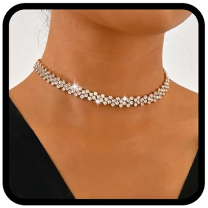 Reaky Choker-Halsketten, goldene Strass-Halskette, funkelnde Halsketten, Schmuck für Frauen (Gold)