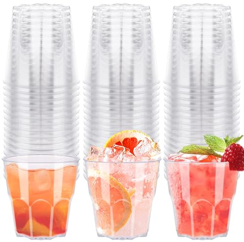 LDXDRU Paquete de 100 vasos de plástico duro de 200 ml, vasos apilables transparentes, vasos de fiesta para picnics, camping, barbacoas, bodas