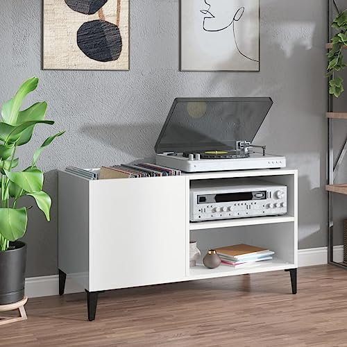 ShGaxin Möbel Skivor Vit Plywood Glans 84,5 x 38 x 48 cm, CD-hylla, Skivspelare, Skivskåp, Vinylskåp, Skivskåp - 831951