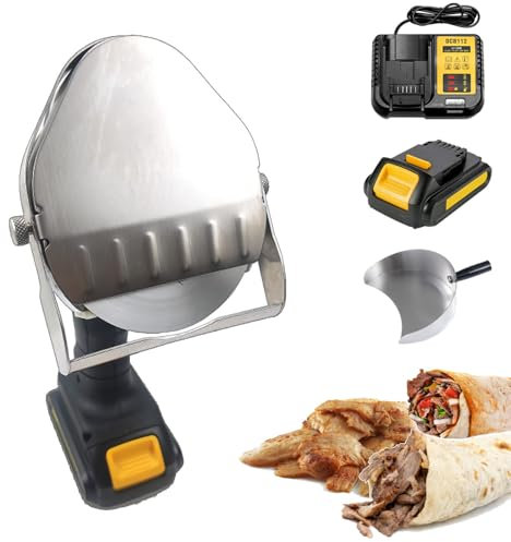 json2xml Macchina per Tagliare Il Kebab Ricaricabile con 2 Tipi di Lame, affettatrice elettrica per Kebab con Pala per Carne arrosto e Batteria, Regolazione dello Spessore di Taglio da 0,5 a 8 mm