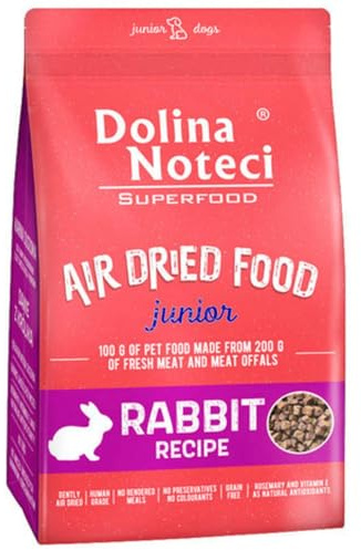 Dolina Noteci Premium Nutrient-Rich, Grain-Free Air Dried Dog Food with 80% Fresh Meat & Superfoods for Optimal Health – Perfect for Junior Dogs of All Breeds! (Rabbit, 1kg)