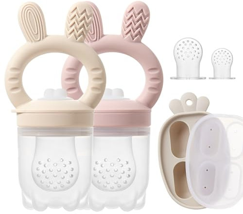 KIAANS Fruchtsauger Baby Silikon Futterspender für Baby Fruchtfutter Muttermilch Aufbewahrungsbehälter für Babynahrung Eiswürfel für Babyzahnen und Selbstfütterung (Pink)