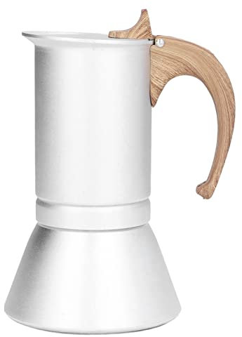 Fuerdich Cafetera Moka con asa, cafetera manual de 150 ml, cafetera italiana profesional de metal, para el hogar y los viajes, plata (300 ml)