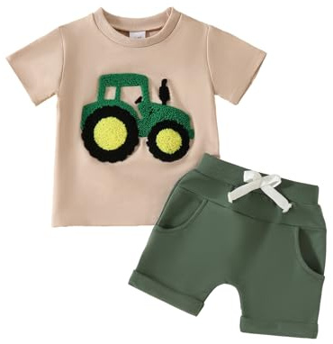 UUAISSO Conjuntos de Ropa Para Niño Pequeño Camiseta con Cuello Redondo y Estampado Letras Tops y Pantalones Cortos Conjuntos Verano Para Bebé Niño Verde 12-18 meses
