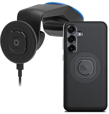 QUAD LOCK Soporte de Ventosa para Teléfono de Coche para Parabrisas/Salpicadero con Cabezal de Carga Inalámbrica mag V2 y Funda mag para Galaxy S25 Plus