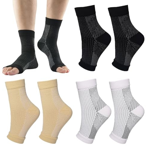 3 par ortopediska kompressionsstrumpor för kvinnor, män, kompressionsstrumpor | Plantar fasciit strumpor mot hälsporre och plantar fasciit, och neuropati fotledsbandage, vid svullnad