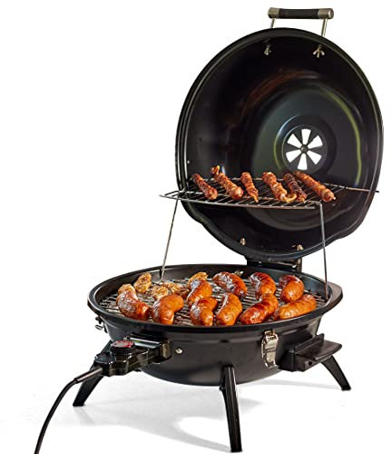 CUSIMAX Barbecue électrique de table, pour utilisation intérieure et extérieure, balcon, jardin et cuisine, 1600 W, portable, avec couvercle et température réglable, revêtement anti-adhésif
