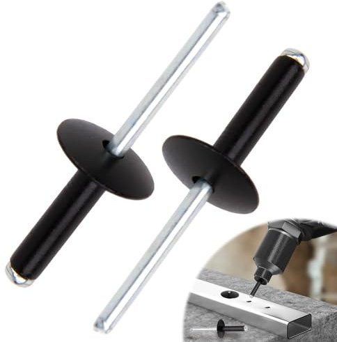 50 Piezas Remaches Ciegos de Aluminio con Brida Grande, 4.8 mm x 20 mm, remache de aluminio y mandril de acero, Remaches de Aluminio de Cabeza Ancha para Construcción, Automoción y Mobiliario, Negro