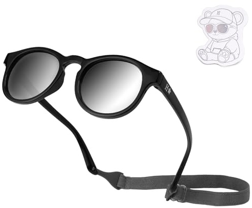 HECCEI Gafas de sol para bebé de 0 a 24 meses, polarizadas con protección UV, marco flexible para niños y niñas, Espejo Negro, 0-24 meses