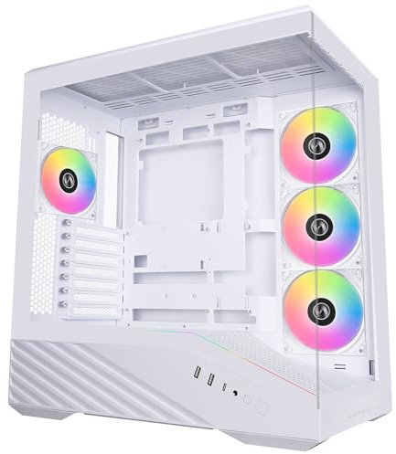 LIAN LI Vector V100 PC-Gehäuse Weiß – ATX Midi-Tower mit Tempered Glass, RGB-Beleuchtung, 4X 120-mm-Lüfter, Platz für 360mm Radiator, GPU bis 415mm, Back Connect kompatibel