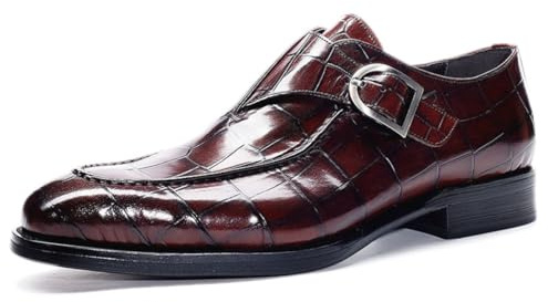 Dcbdx Män lyx bröllop skor enda monkstrap kontor promenader bröllop kontor affärer casual loafers,A wine red,46 EU