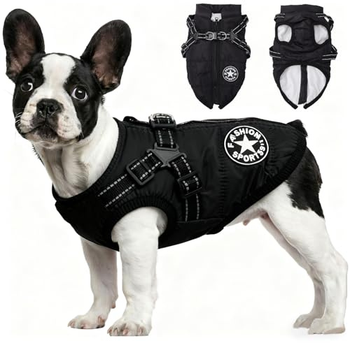 Mayoii Winter Dog Coat Warm Dog Coats Waterproof with Harness, Waterproof & Reflective, Dogs Jacket, Suitable for Most Dogs (Black, M)