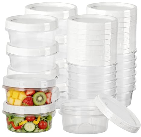 VINATO 18 Pcs Contenitori per Alimenti, 300ML Contenitori per Freezer Contenitore Ermetico per Alimenti Barattolini Plastica Piccoli con Tappo, Lavabili in Lavastoviglie, Adatti a Microonde e Freezer
