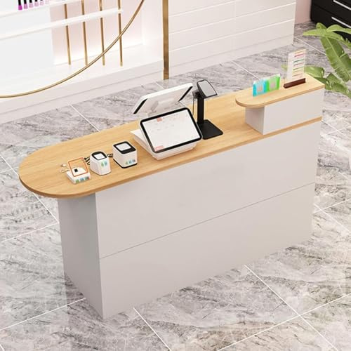 Modernt kontorsmottagningsskrivbord med låsbara lådor, öppen design bänkbord för detaljhandel, enkel träreceptionsbänk för affärsbruk