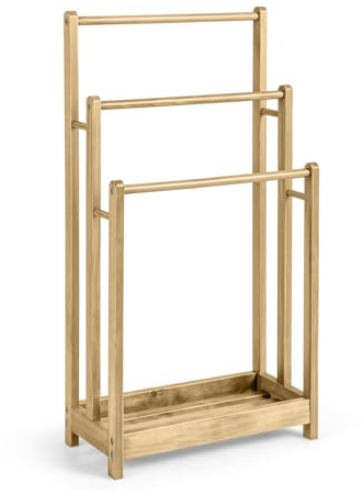 RELAX4LIFE 3-Tier Towel Rack, Freestanding Towel Rail Towel Holder with Bottom Shelf & Anti-Tipping Device, Wooden Towel Drying Bar Stand for Bathroom Hotel Poolside (Natural)