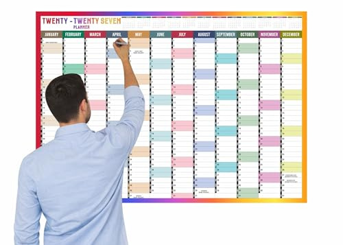 2027 Year Wall Planner A1 Uk Wall Calendar Yearly Planner Large Jan To Dec Full Year Planning Chart Student Family Home School Office Work Study Annual Poster Multi 59.5 x 84.1Cm (1Pc)(Folded)