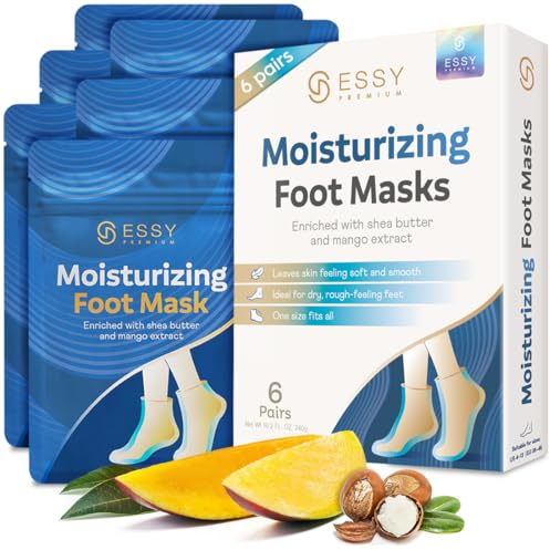 Essy Calcetines Mascarilla para Pies, Manteca de Karité y Mango, 6 Pares