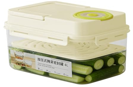 Contenitore Per Sottaceti - Conservazione Ermetica Coreana Per Decapaggio A Pressa Da 4 Litri | Scatola Per Sottaceti Con Piastra A Pressione | Contenitore Ermetico Per Campeggio, Picnic, Cucina Domes