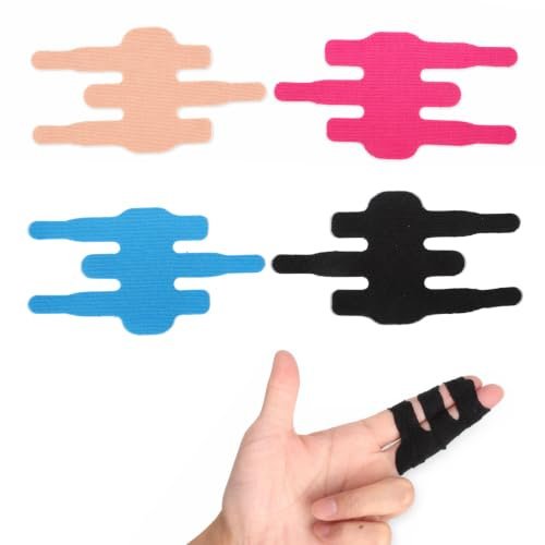 20 Tape per Dita, Nastro Sportivo Pretagliato con 3 Linguette, 4 Colori