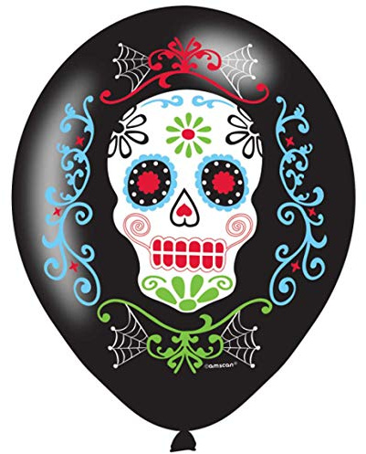 Amscan 9901175 - Day of the Dead Sugar Skull 11 Latex Balloons - 6 Pack,Blue,Large