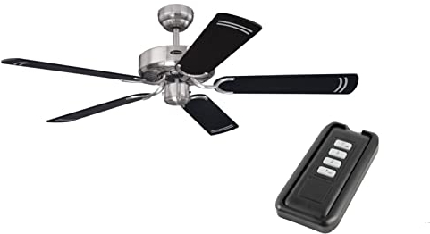 Westinghouse Lighting Cyclone 132cm Deckenventilator ohne Licht mit Funk Fernbedienung - Gebürsteter Stahl, Wendeflügel Schwarz/Silber, Leise & Effizient, für Räume bis 25m², Sommer- & Winterbetrieb