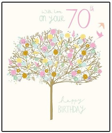 Age 70 Birthday Card (WDM-428654) - Artistic Gold Floral Tree - From The Peach & Prosecco Range - Foiled & Embossed Finish