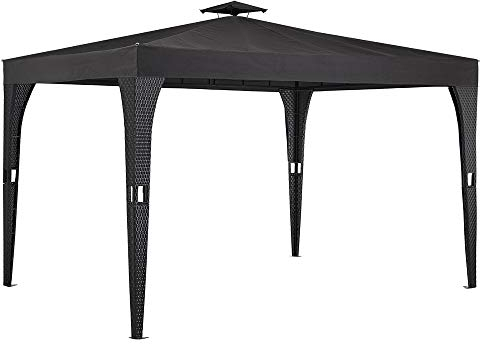 Deuba Pavillon 3x4m Gartenpavillon Poly Rattan Wasserabweisend Partyzelt UV-Beständig Gartenzelt Metall Schmutzabweisend Grau