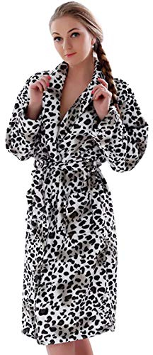 HAIBI Damen Bademantel Plus Größe Leopard Koralle Fleece Warm Bademantel Nachtwäsche Kimono Dressing Kleid Sleepwear Für Damen, M