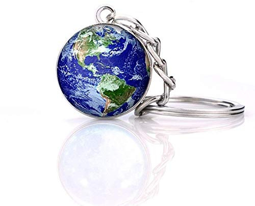 JWPavilion Solar System Planet keychain Accessories Pendant Glow In The Dark Galaxy Crystal Glass Ball Key Chain Rings Creative Gifts For Women Men Charms Luminous Globe Llaveros Keyring(Earth)