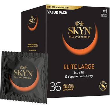 SKYN Elite Large Condoms – 36 Count – Ultra-Thin, Lubricated Latex-Free Condoms, Longer and Wider for a More Comfortable Fit
