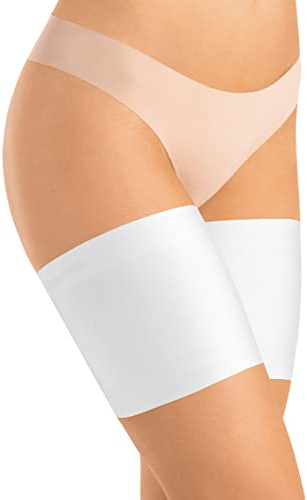 OVISSA Musleras Flexibles antirozaduras Evita Rozaduras y Rozaduras en los Muslos con un Forro de satén Bandas adelgazantes Invisible Debajo de la Ropa Tira antifricción Blanco L TS502