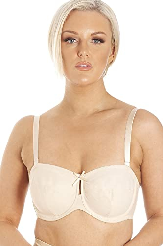Camille Womens Multiway Strapless Bra - Non Padded & Underwired with Removable Matching & Clear Straps - Cross Back, Strapless, Halter or One Strap Beige 36E