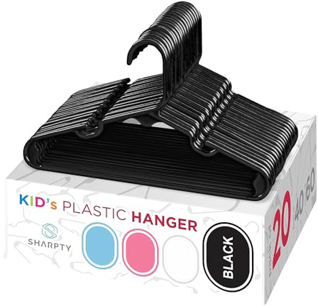 Sharpty Kinder-Kleiderbügel aus Kunststoff, Kinderbügel für Baby-, Mäntel und mehr – Schwarz, 20 Stück