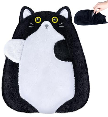 SuzziPad Microwavable Heating Pad – Cute Cat Plush Stuffed Animal for Menstrual Cramps & Period Comfort, Unscented Heat Pad for Women & Girls, Hot Pack with Washable Cover（Black）