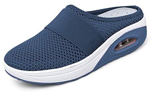 GYCS Scarpe Diabetiche Edema Donna Sandali Elasticizzati Edema Scarpe Largo Pantofole Privi di Pressione Larghe Ortopedica Ciabatta,Royal Blue,41 EU